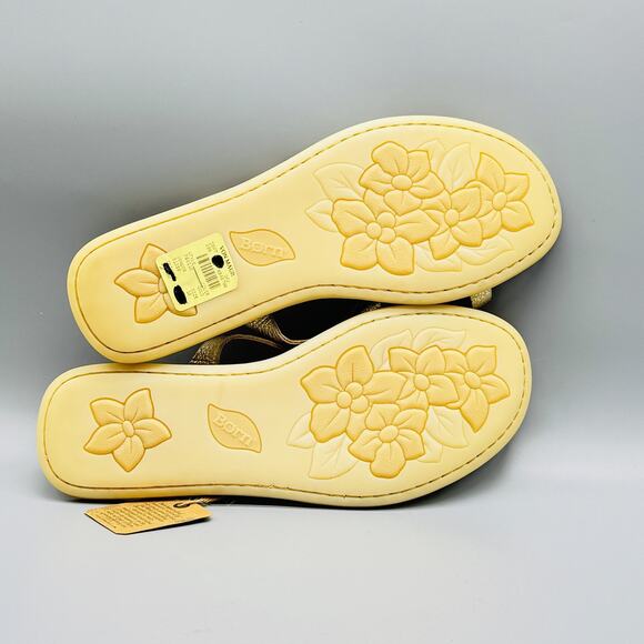 Born Shoes Womens 10 Gold Strappy Leather Sandals Comfort Flat F68110 Summer - Picture 8 of 11